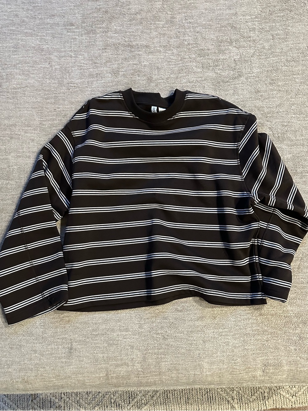 H&M Boxy Oversized Brown Light Blue Stripe Sweatshirt